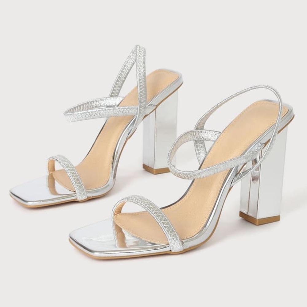 Lydia Silver Patent Strappy High Heel Sandals
